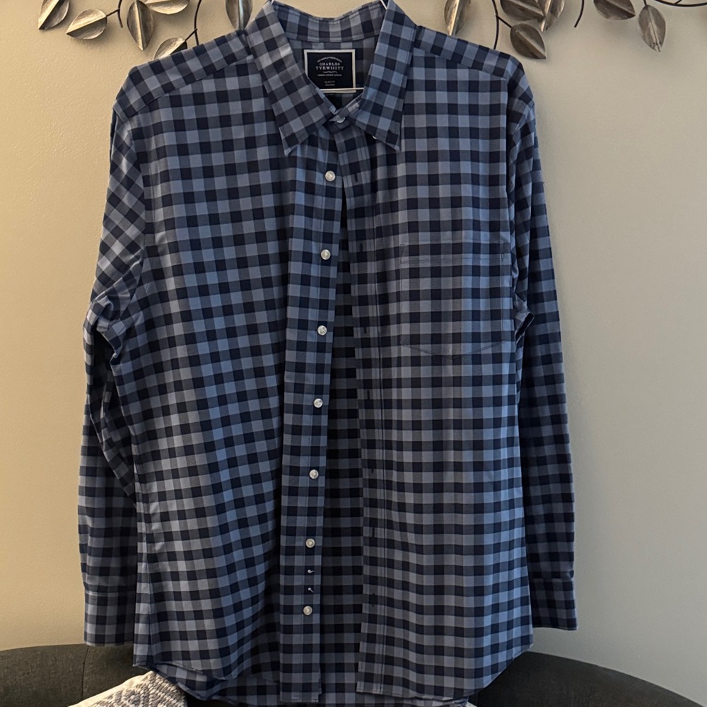 Men's Blue Checkered Charles Tyrwhitt XL slim fit non iron shirt
